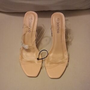 Boohoo Nude Clear Strap Block Heel Mules